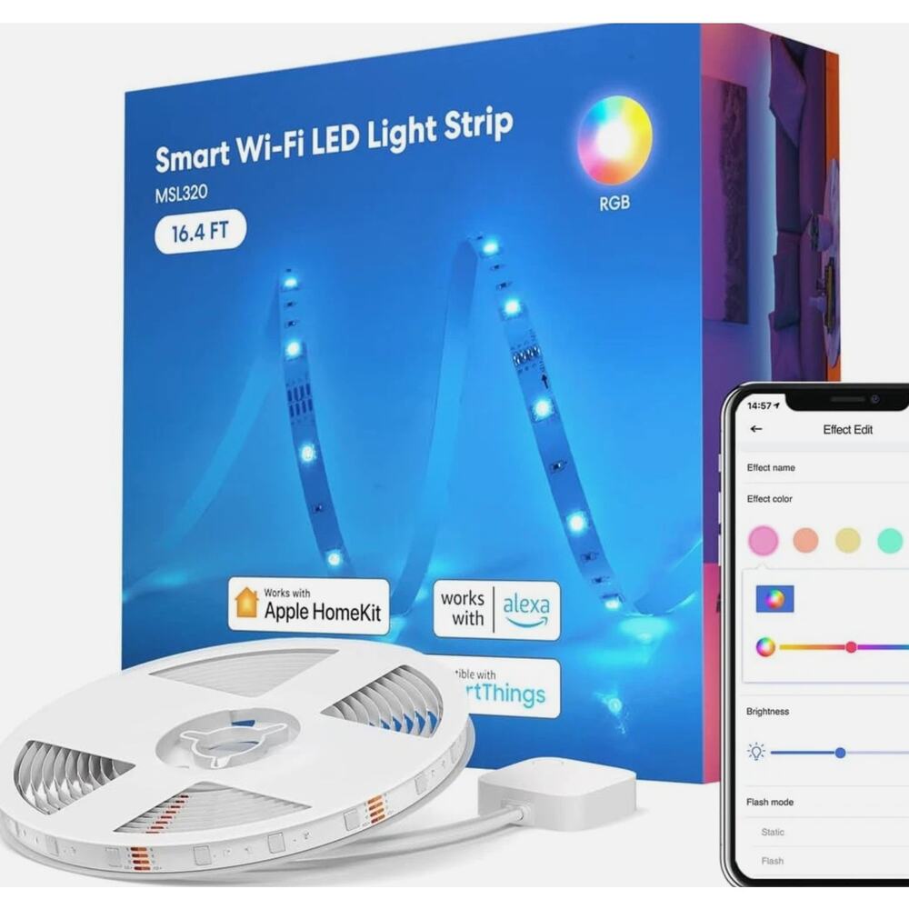 32.8ft RGB LED Strip Lights App Control Color Changing Alexa HomeKit SmartThings - Picture 2 of 3